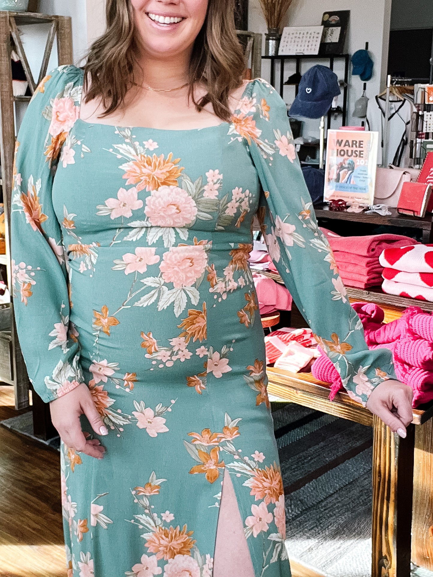 Sage Floral Midi Dress
