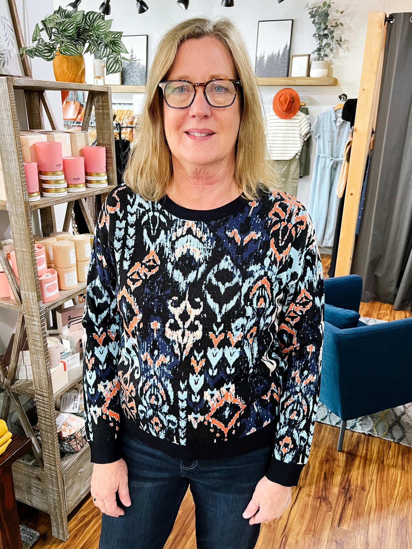 Dark Navy Jacquard Print Sweater