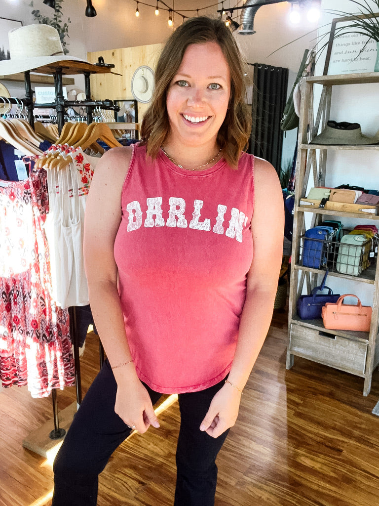 Red Vintage Wash Darlin Tank