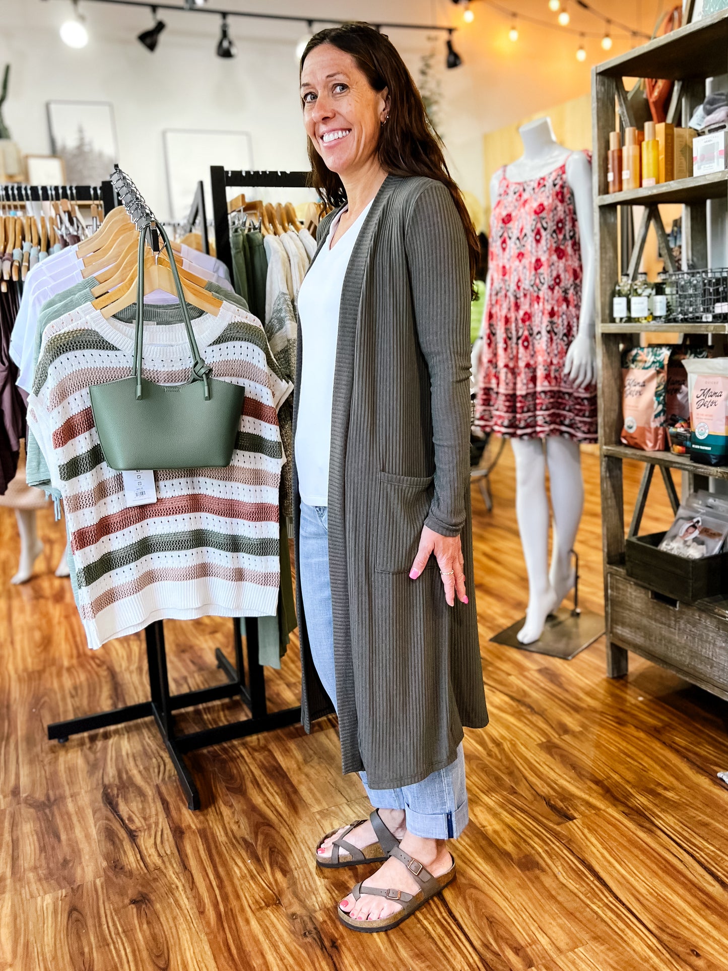 Olive Midi Ribbed Cardigan