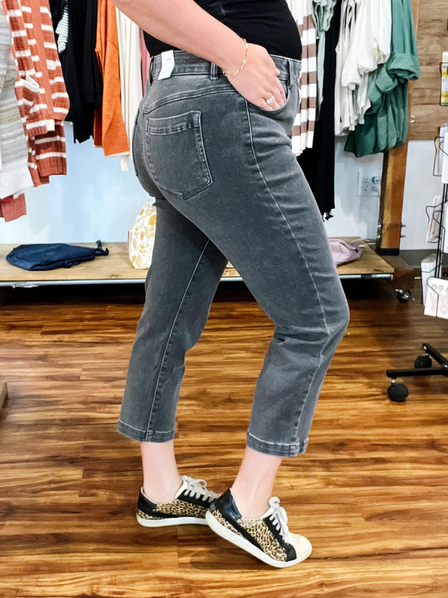 Audrey Storm Gray Straight Crop Jean