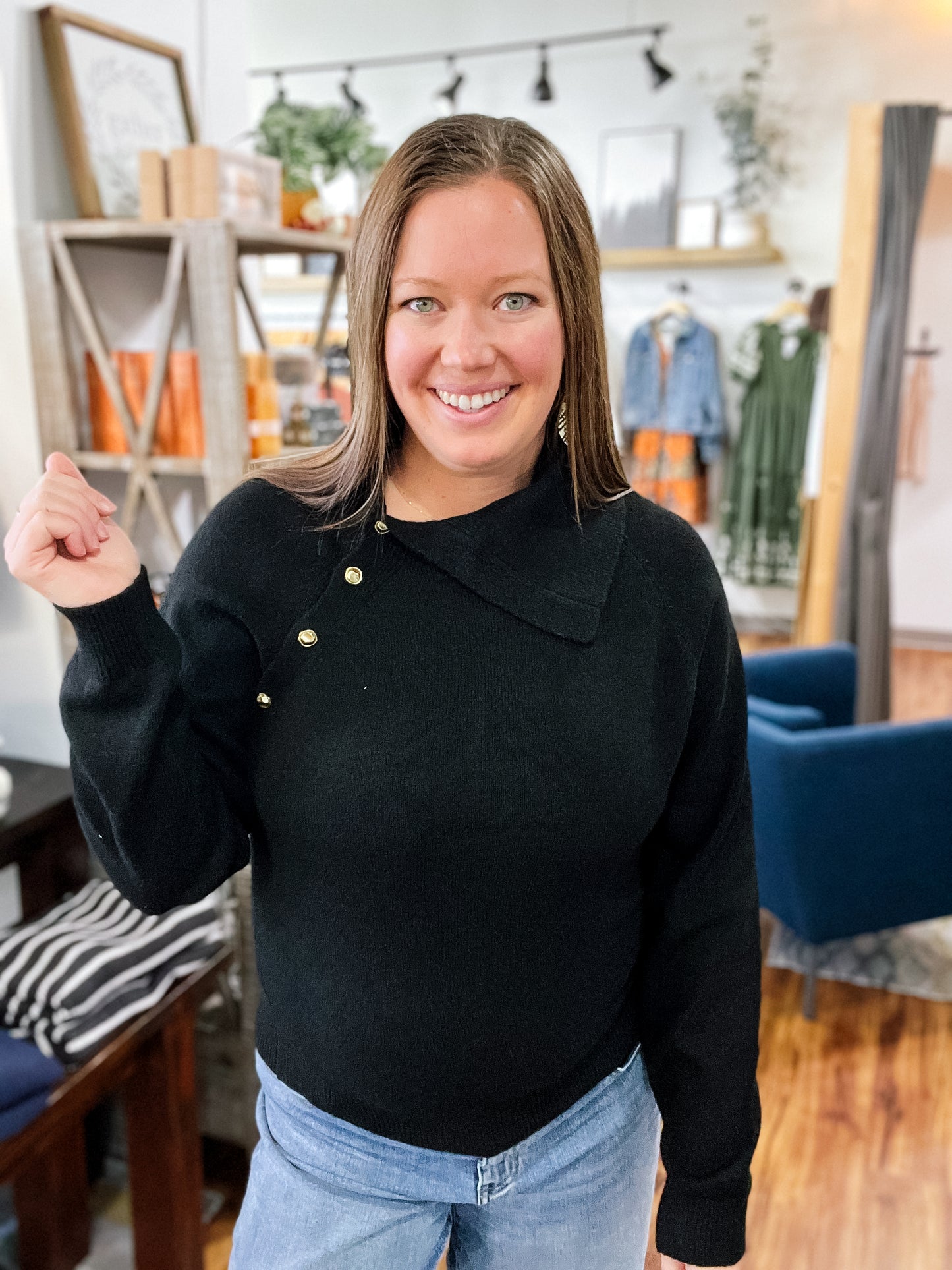 Black Gold Button Sweater