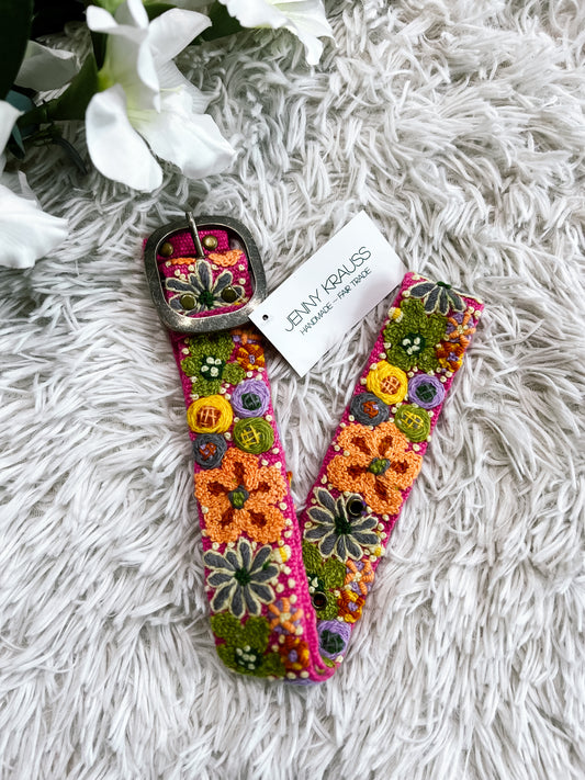 Pink Wildflower Wool Belt