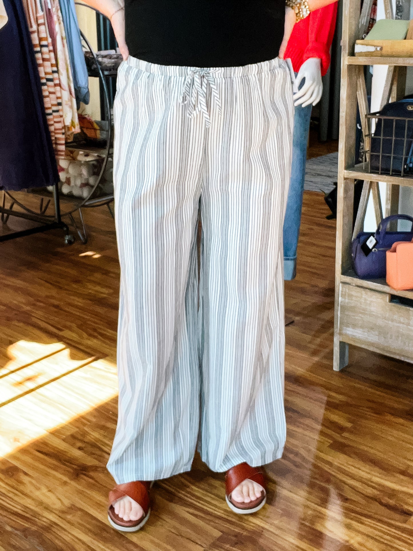 Gray & White Stripe Wide Leg Pant