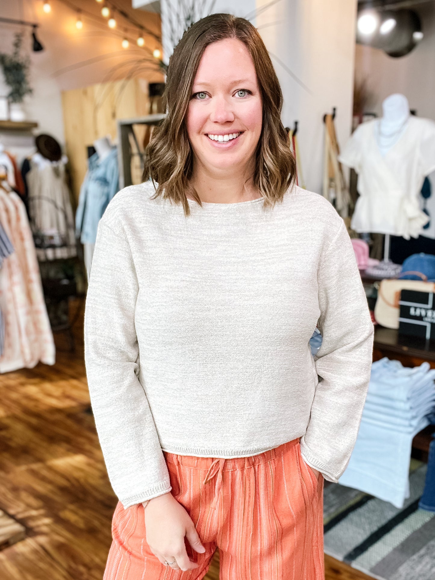 Cream Heather L/S Sweater