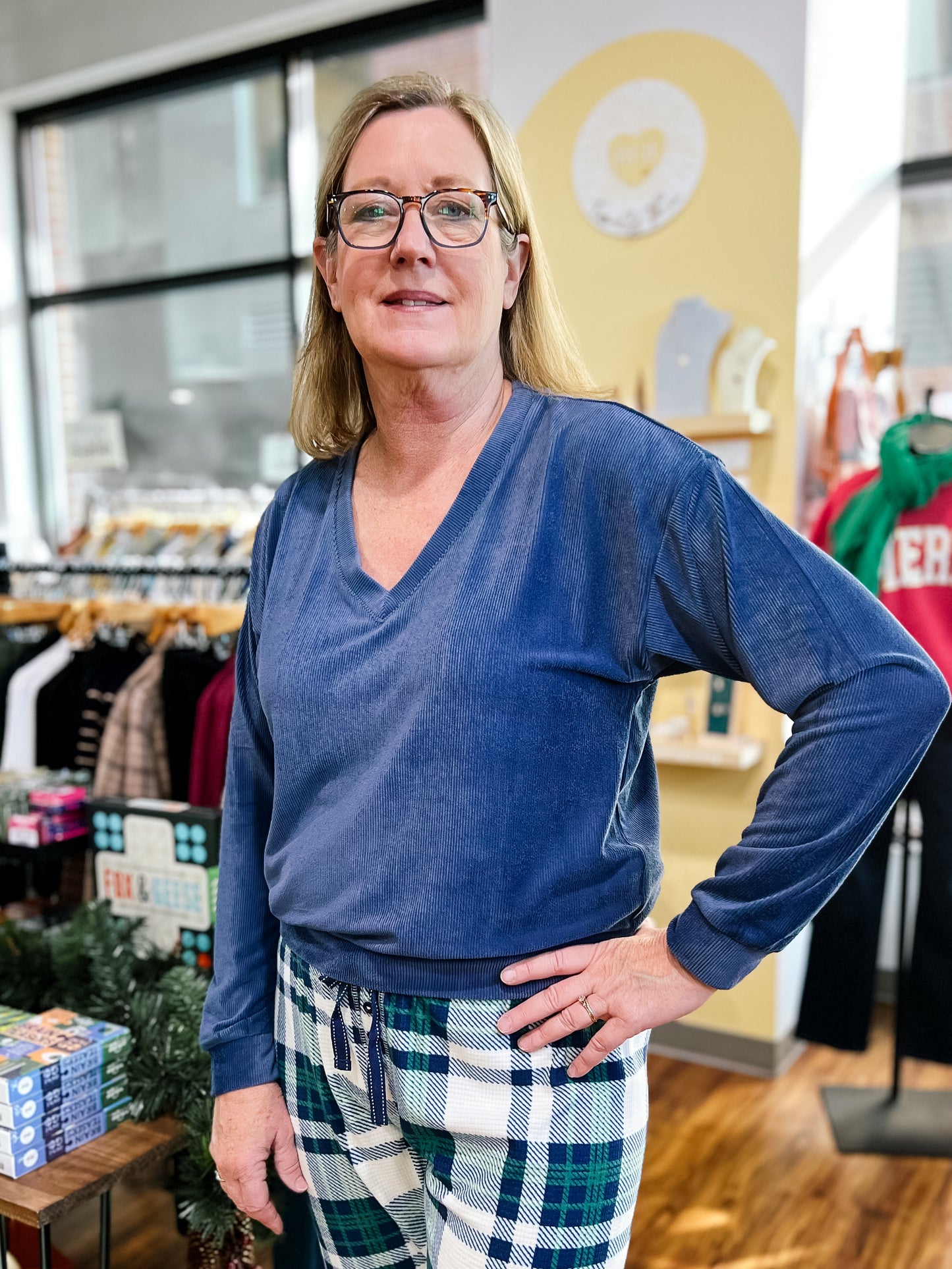 Blue Corduroy V Neck