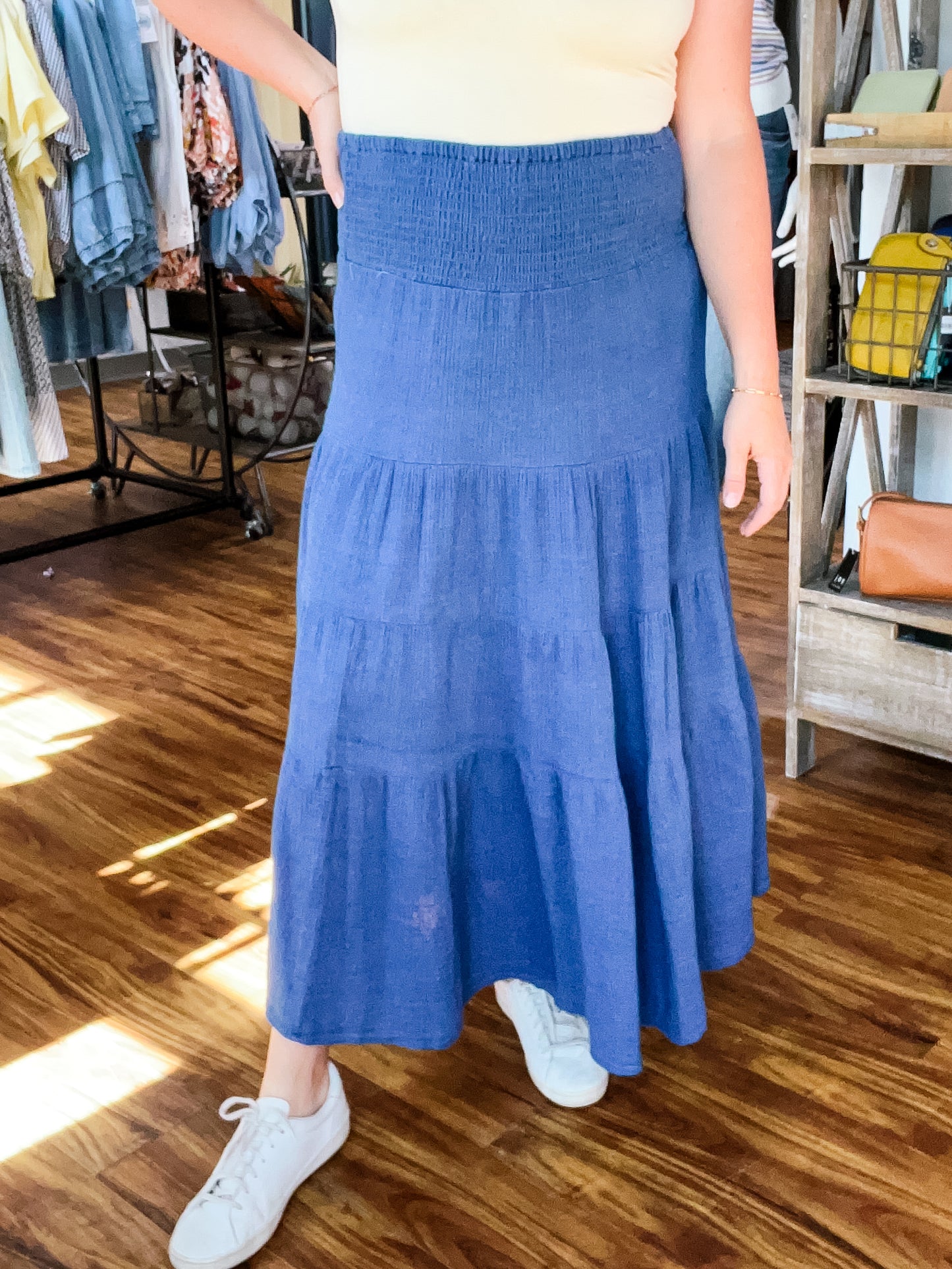 Blue Gather Waist Skirt