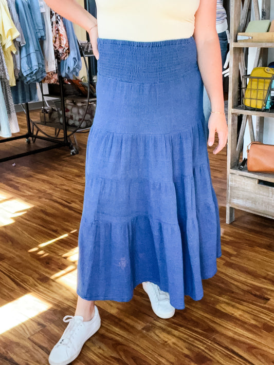 Blue Gather Waist Skirt