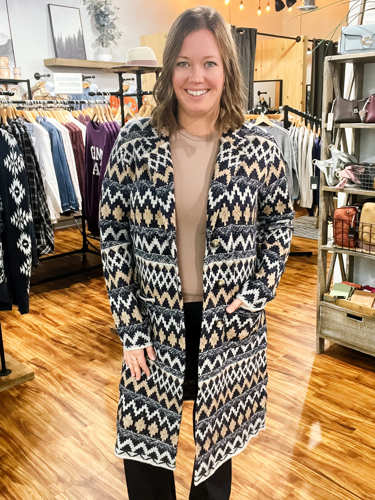 Navy & Camel Button Front Coatigan