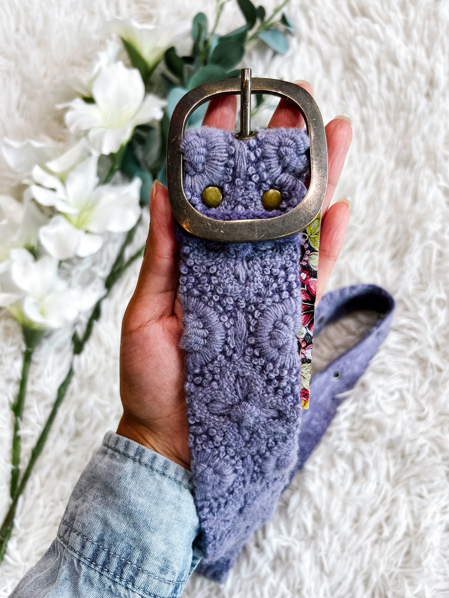 Periwinkle Embroidered Wool Belt