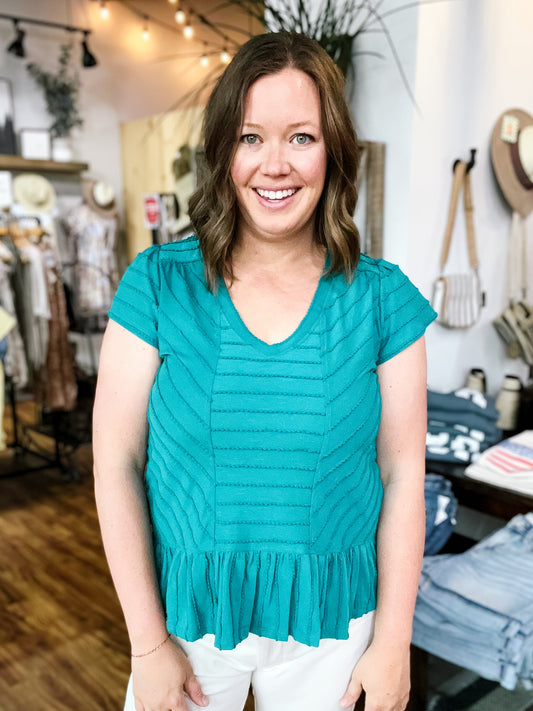 Teal Texture Peplum Top