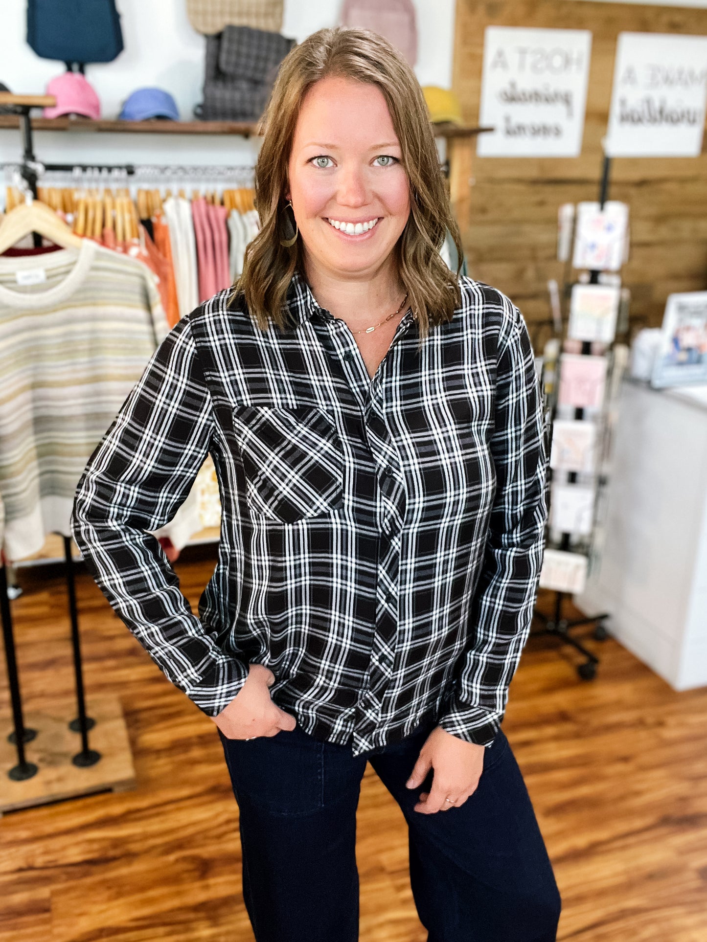 Black & Gray Plaid Shirt