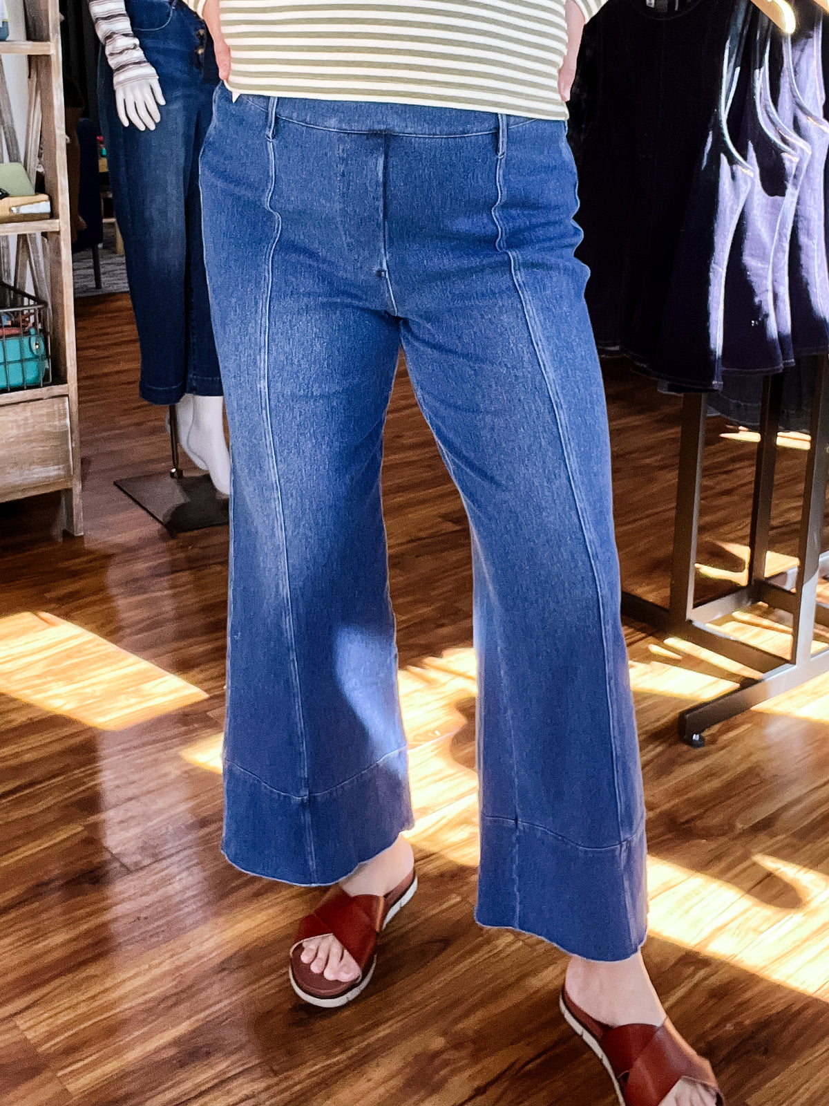 Medium Wash Wide Leg Knit Denim Jean