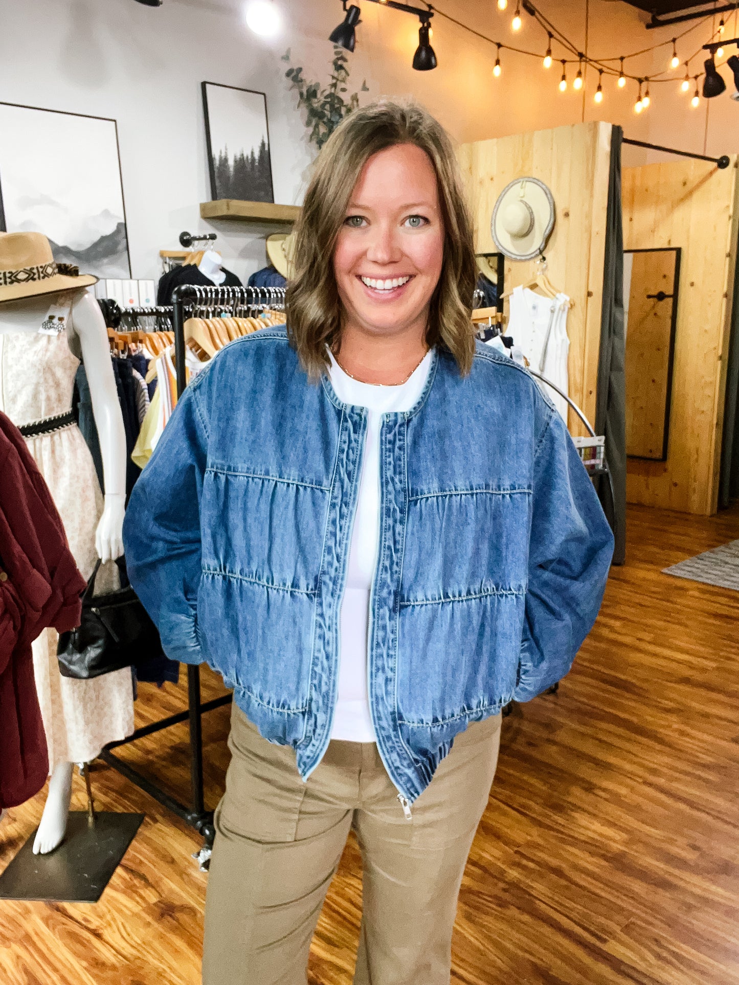 Denim Medium Wash Bomber Jacket