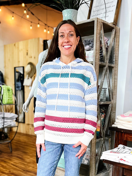 Multi Color Striped Crochet Hoodie