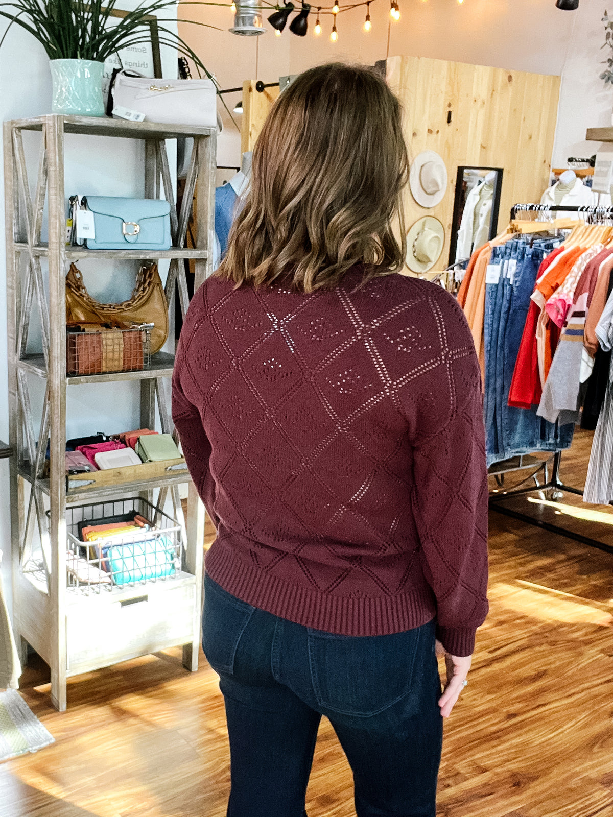 Burgundy Diamond Stitch Sweater