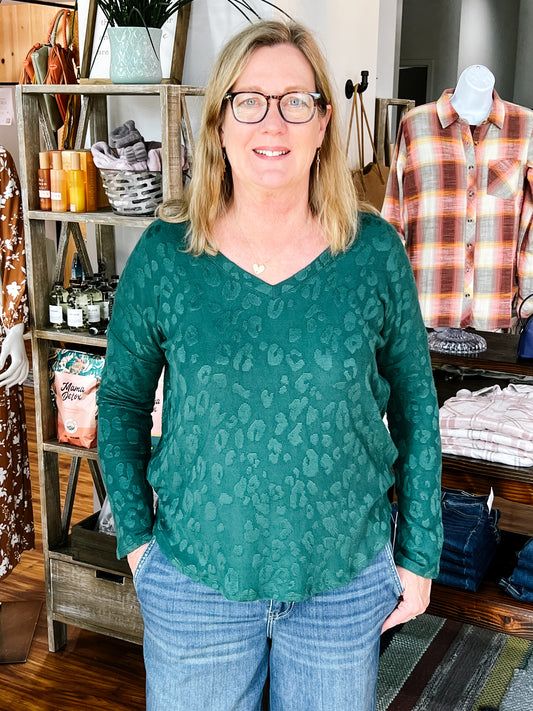Green Animal Jacquard Top