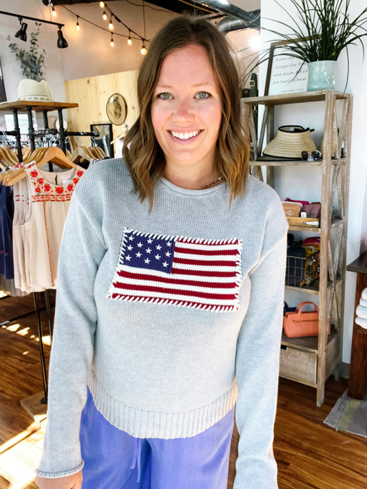 Gray American Flag Sweater