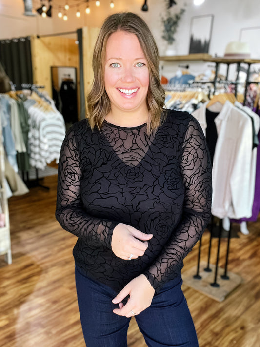 Black Roses Layered Long Sleeve Top