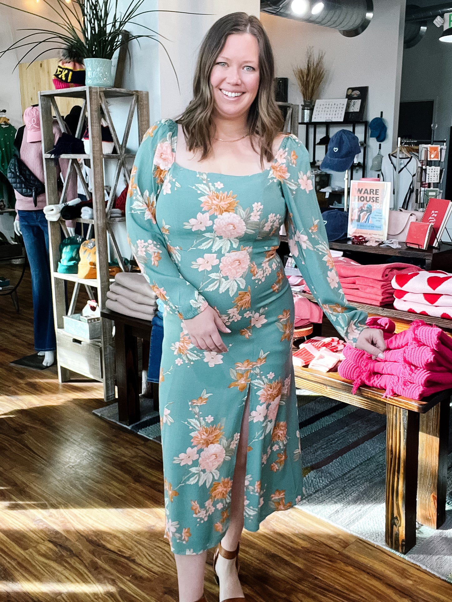 Sage Floral Midi Dress