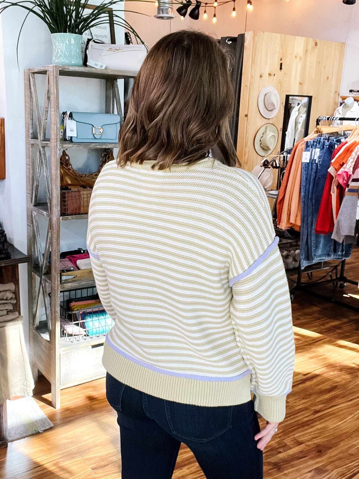 Beige W/White Stripe Sweater
