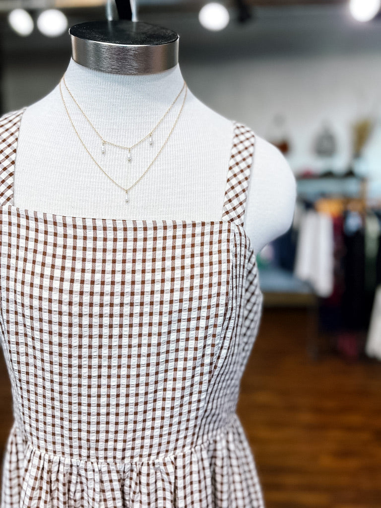 Brown Gingham Midi Dress
