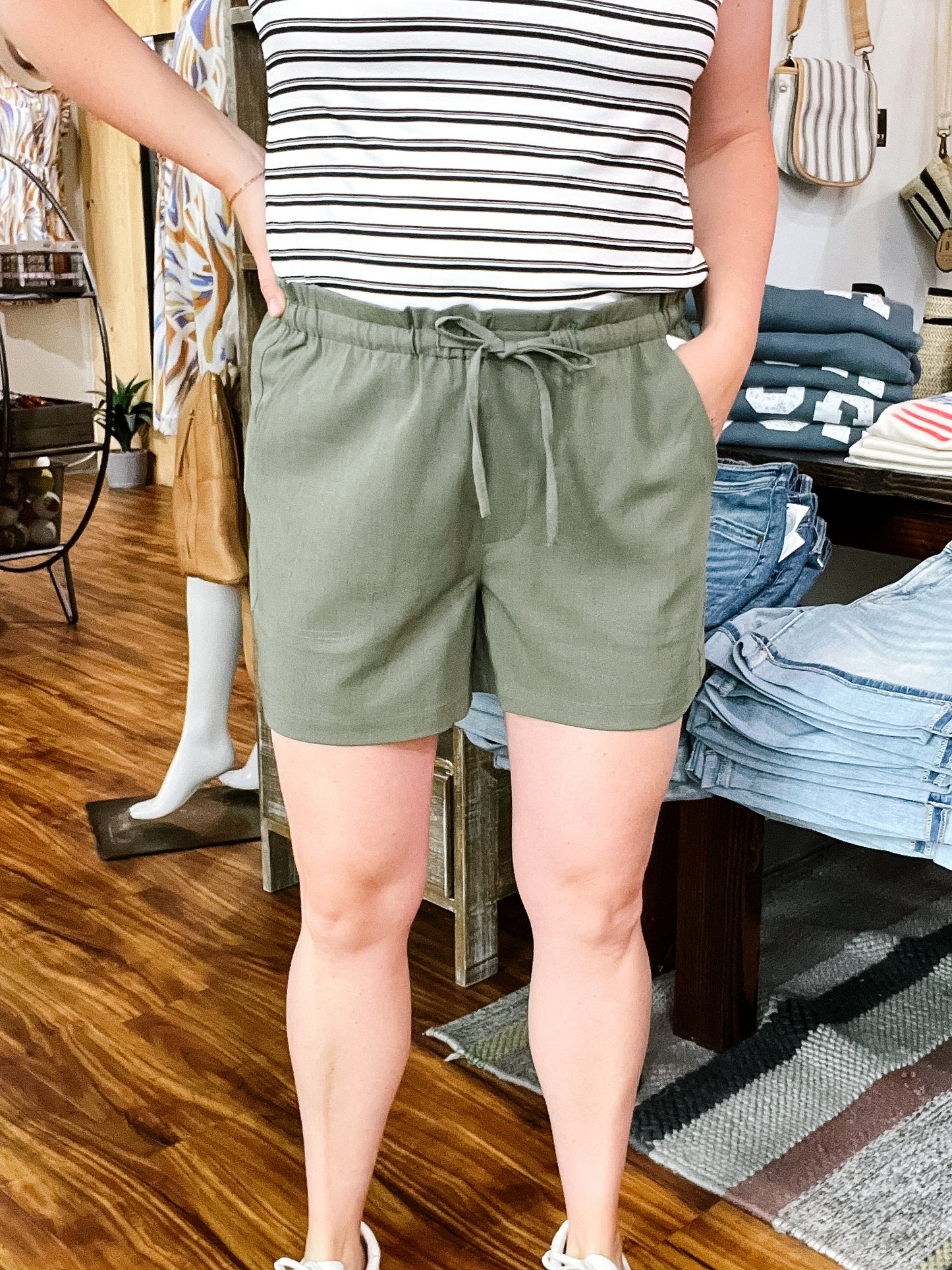 Olive Green Pull-On Shorts