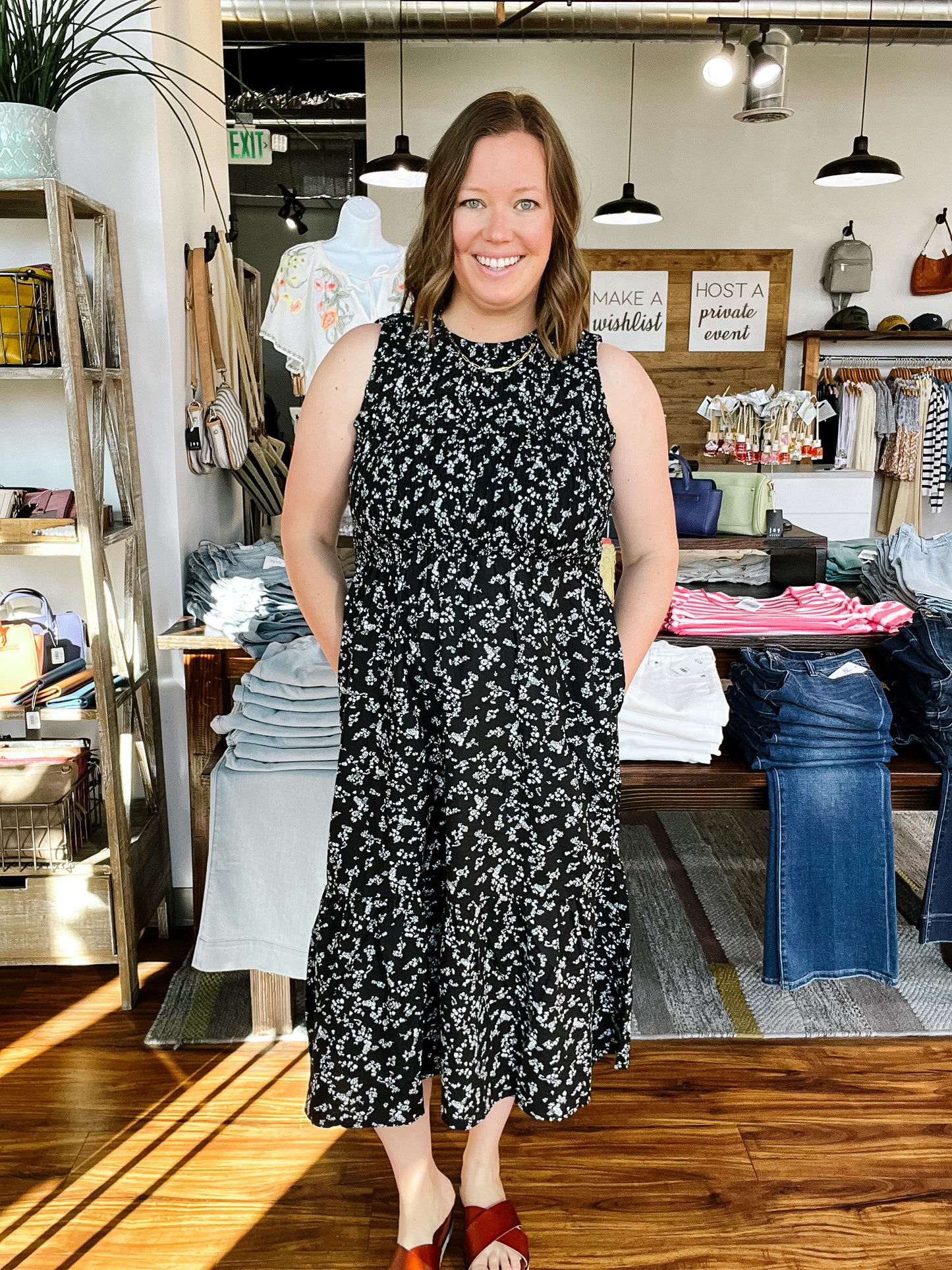 Black W/White Floral Halter Dress