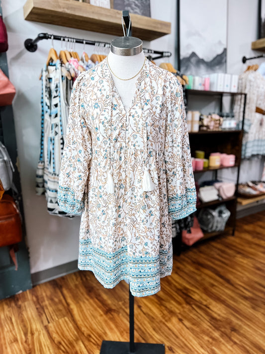 Teal Whimsy Print Dress