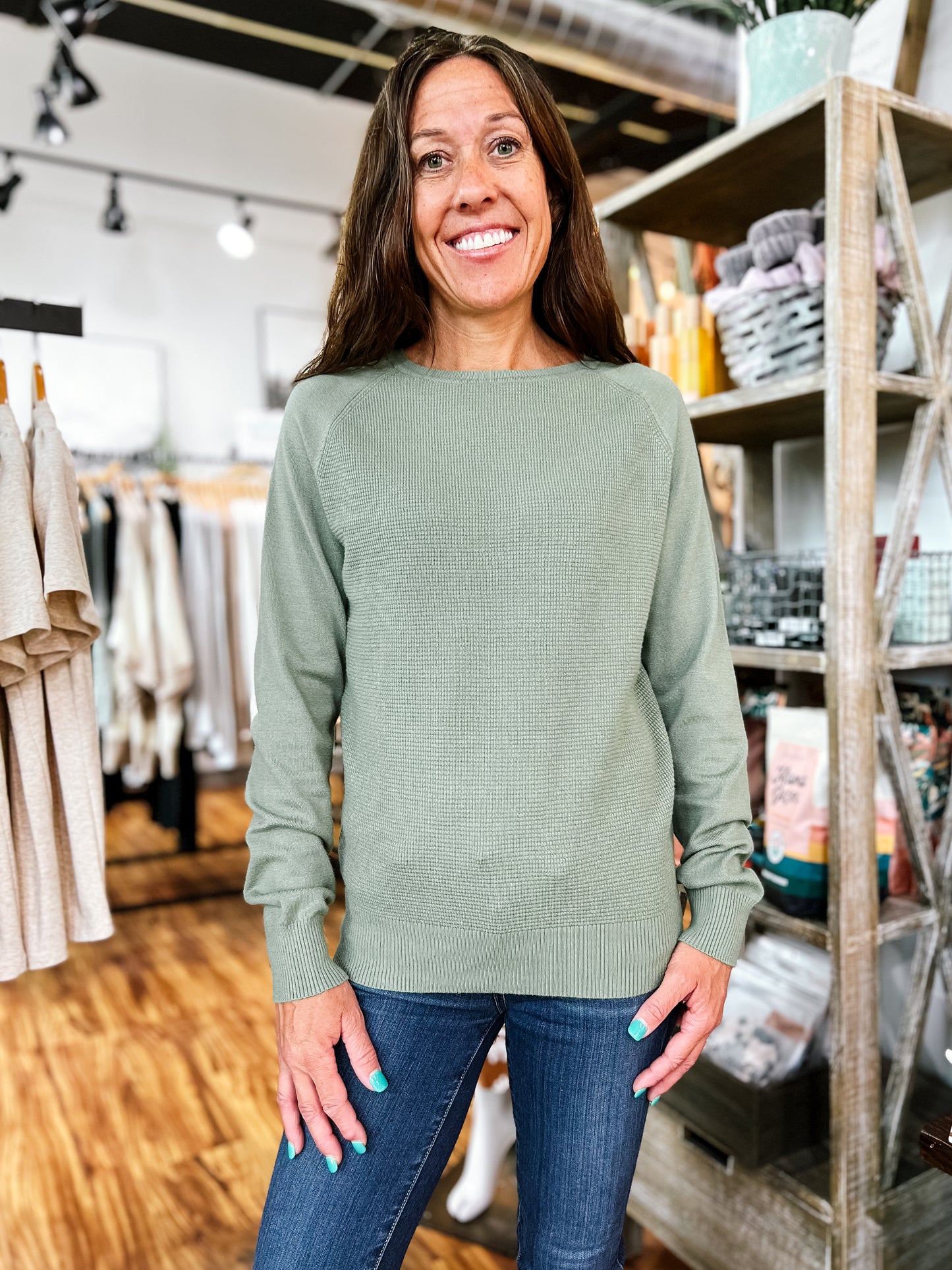Sage Waffle Sweater