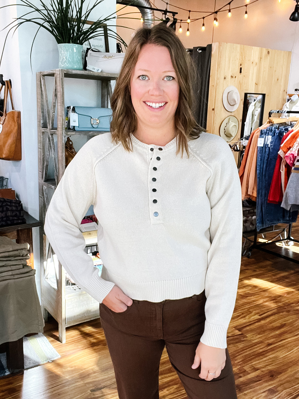 Beige Henley Sweater