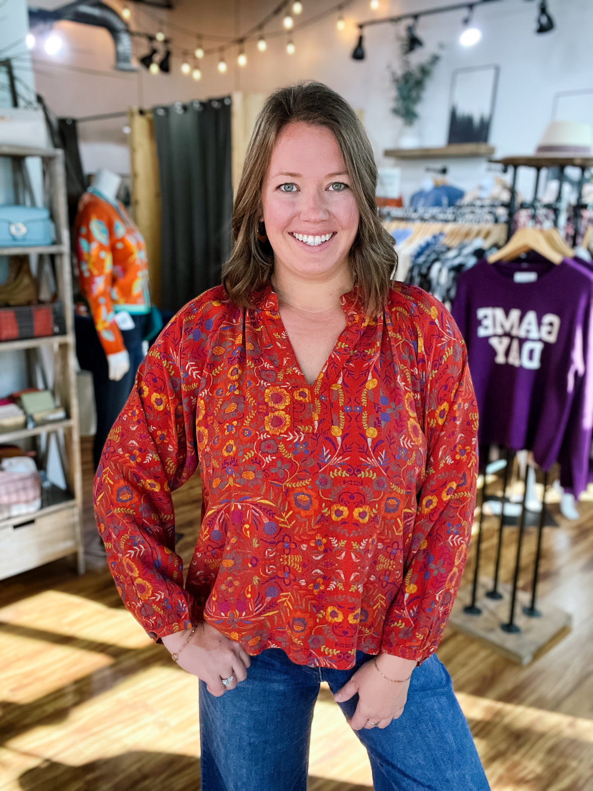 Sienna Floral Ruched Collar Blouse