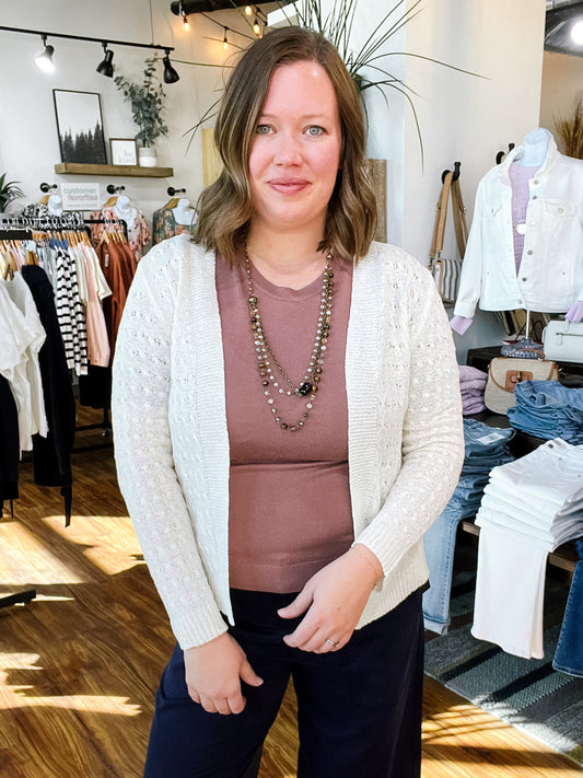 Cream Textured Open Knit Cardigan