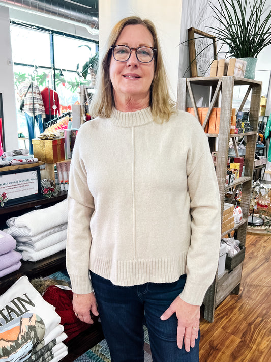 Cream Ribbed Mock Neck Sweater