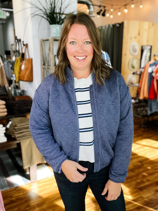 Heathered Navy Quilted Jacket