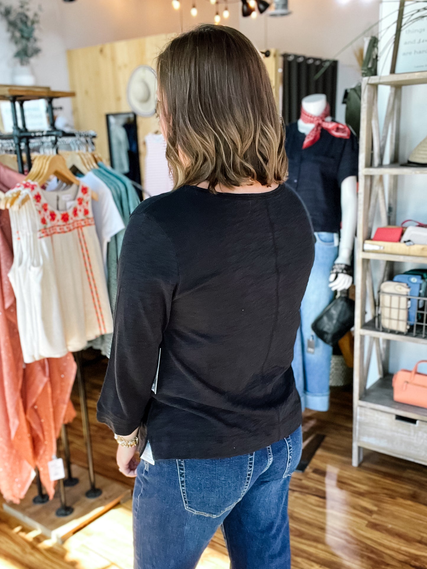 Black Boat Neck Top