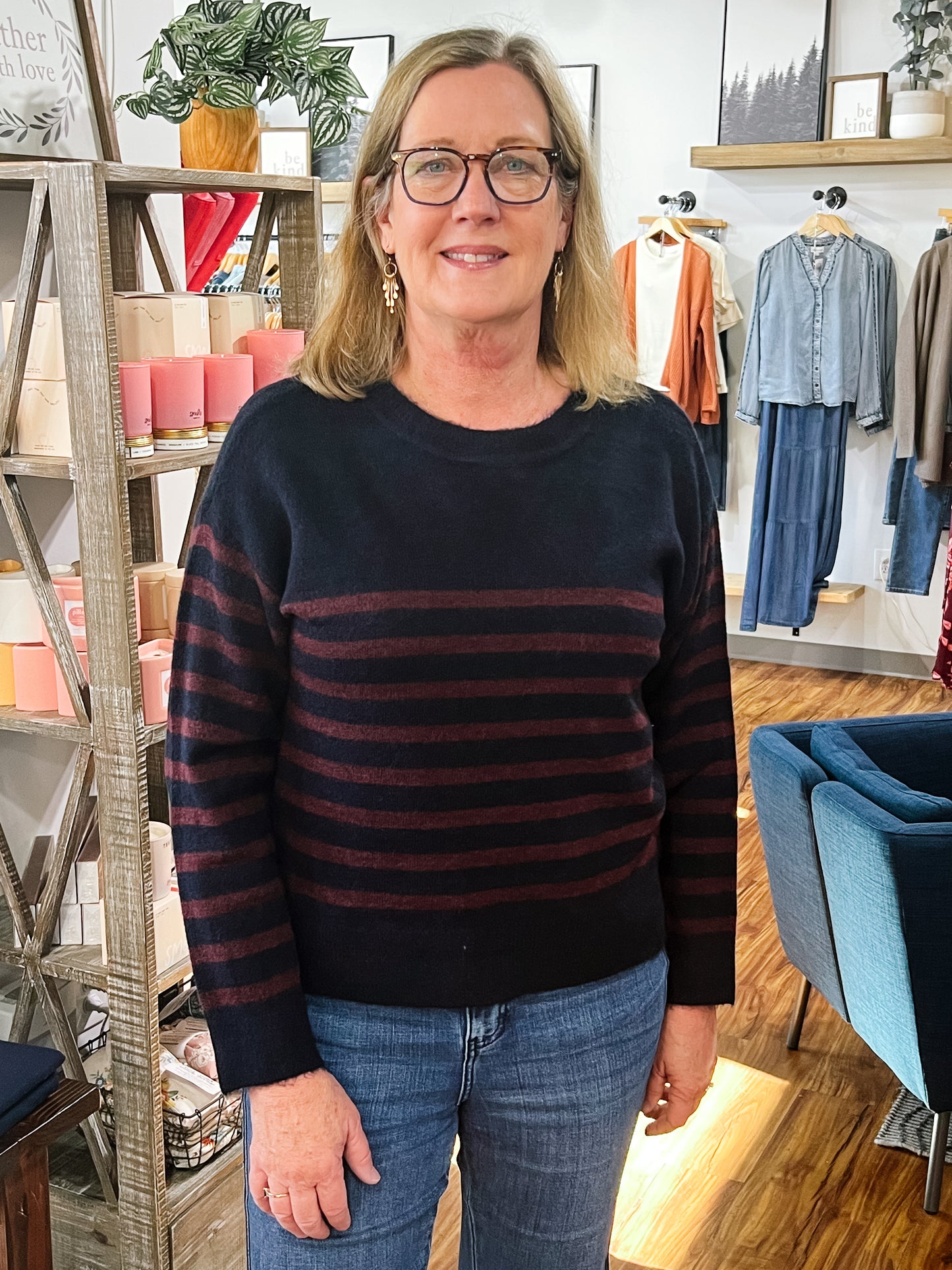 Navy W/ Burgundy Stripe Sweater