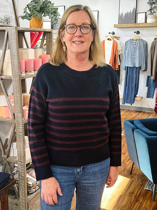 Navy W/ Burgundy Stripe Sweater