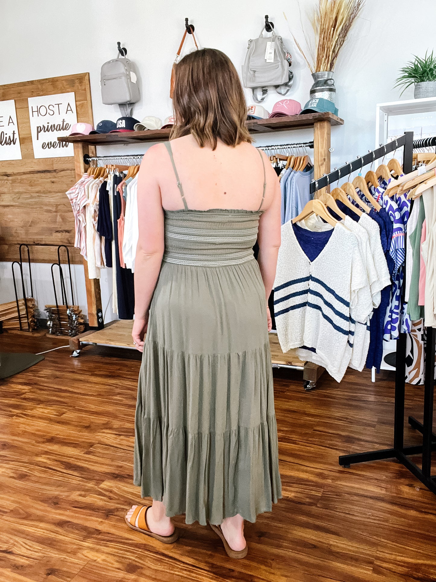 Olive Embroidered Midi Tank Dress