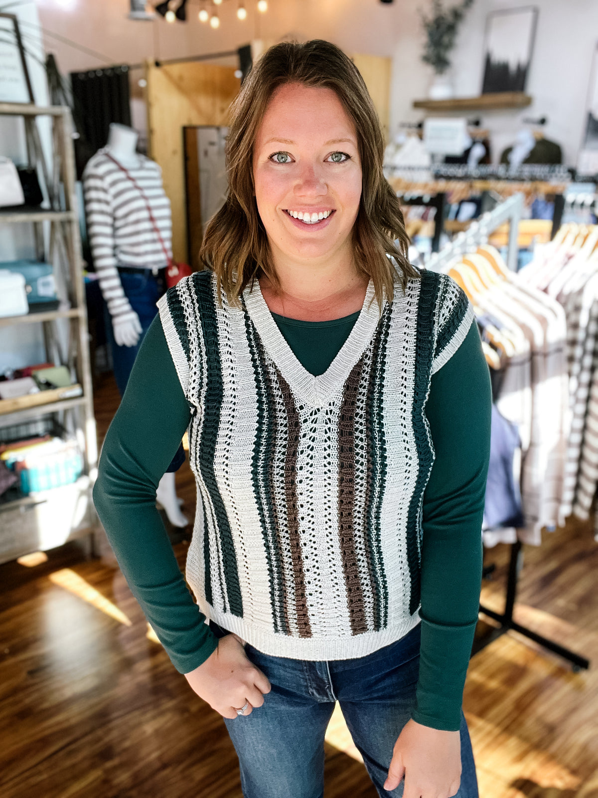 Forest Green Long Sleeve Boat Neck Top