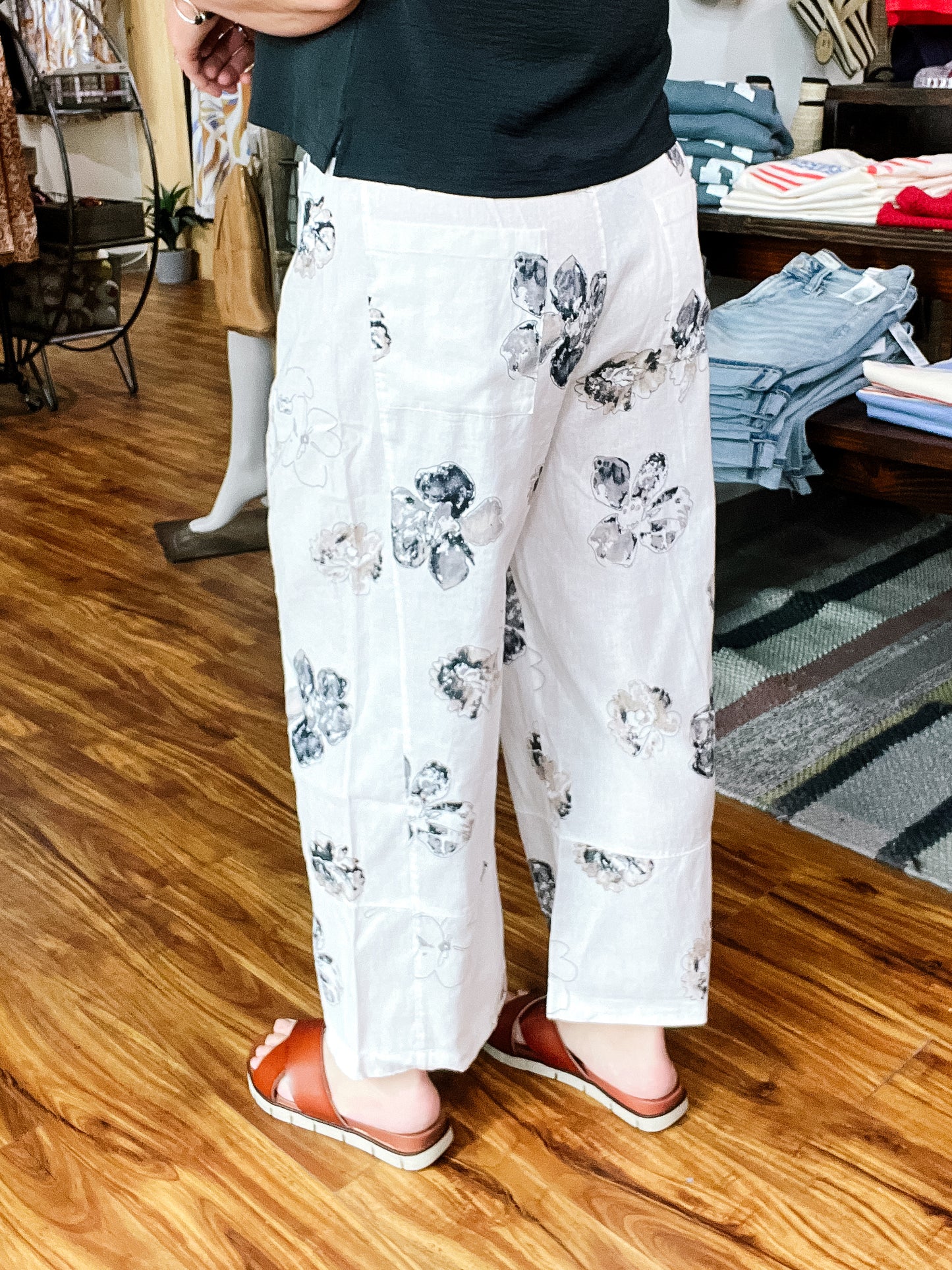 White Floral Linen Pant