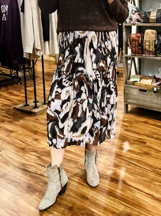 Brown Printed Plisse Skirt
