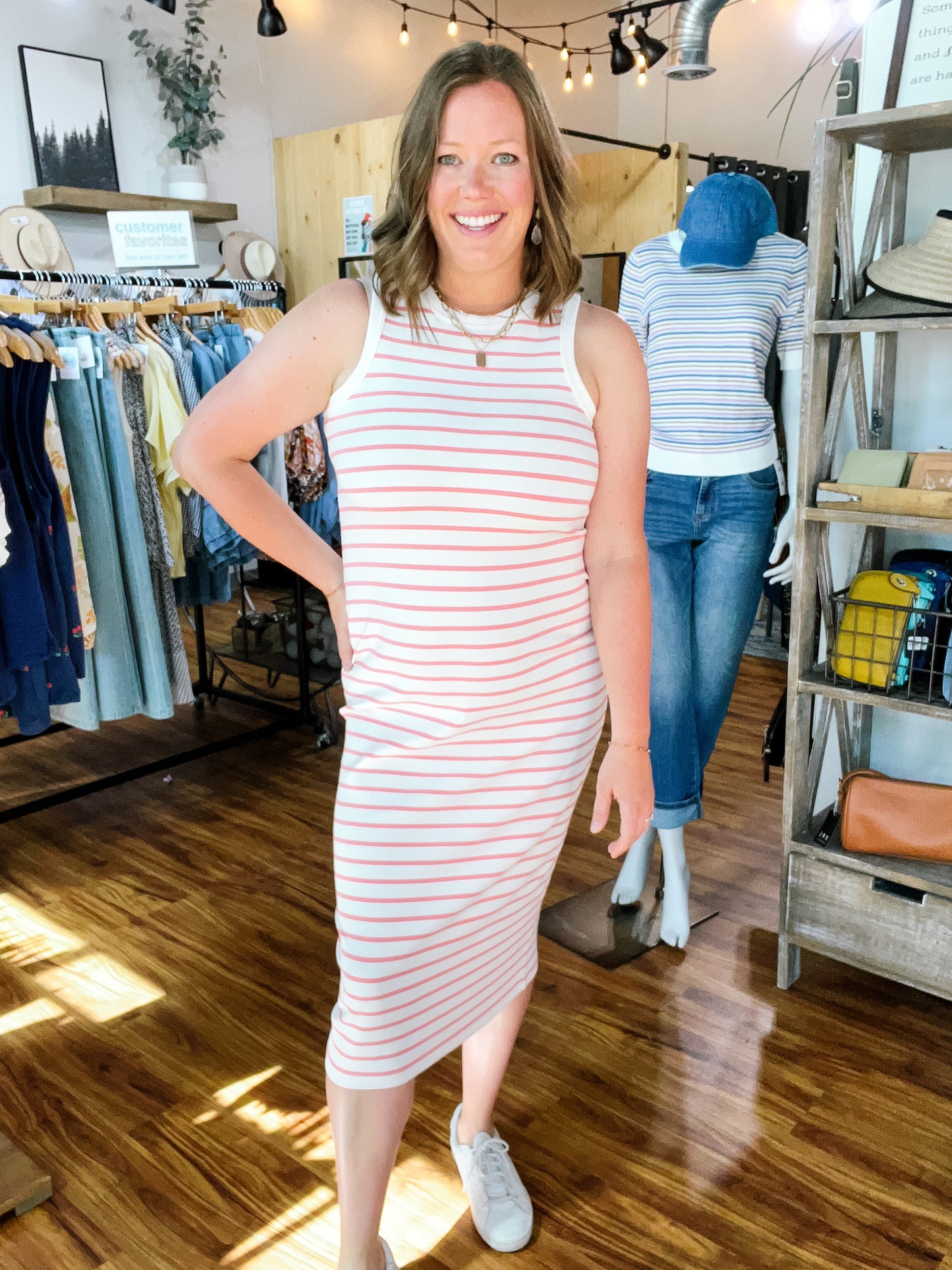 Off White W/Pink Stripe Dress