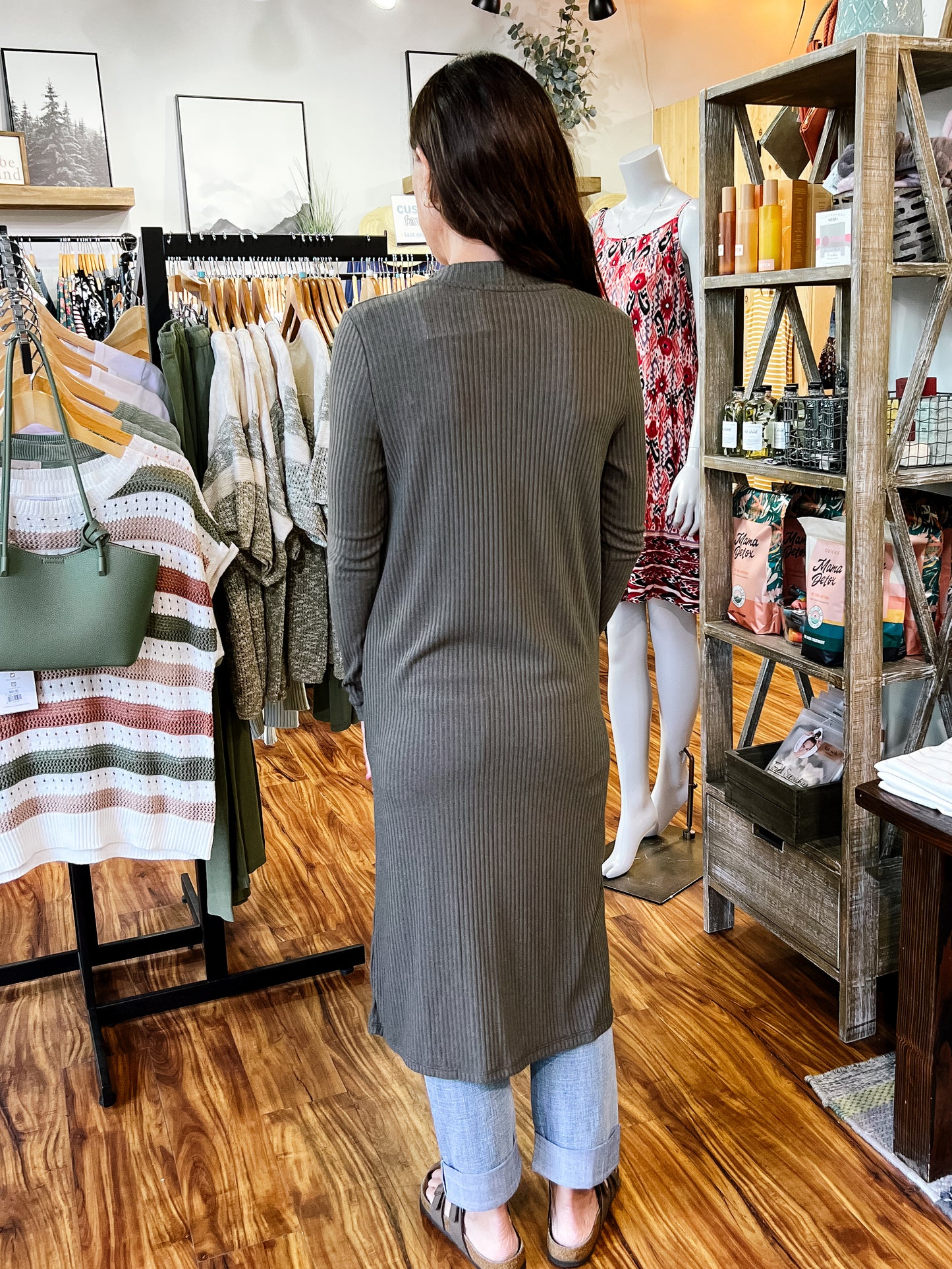 Olive Midi Ribbed Cardigan