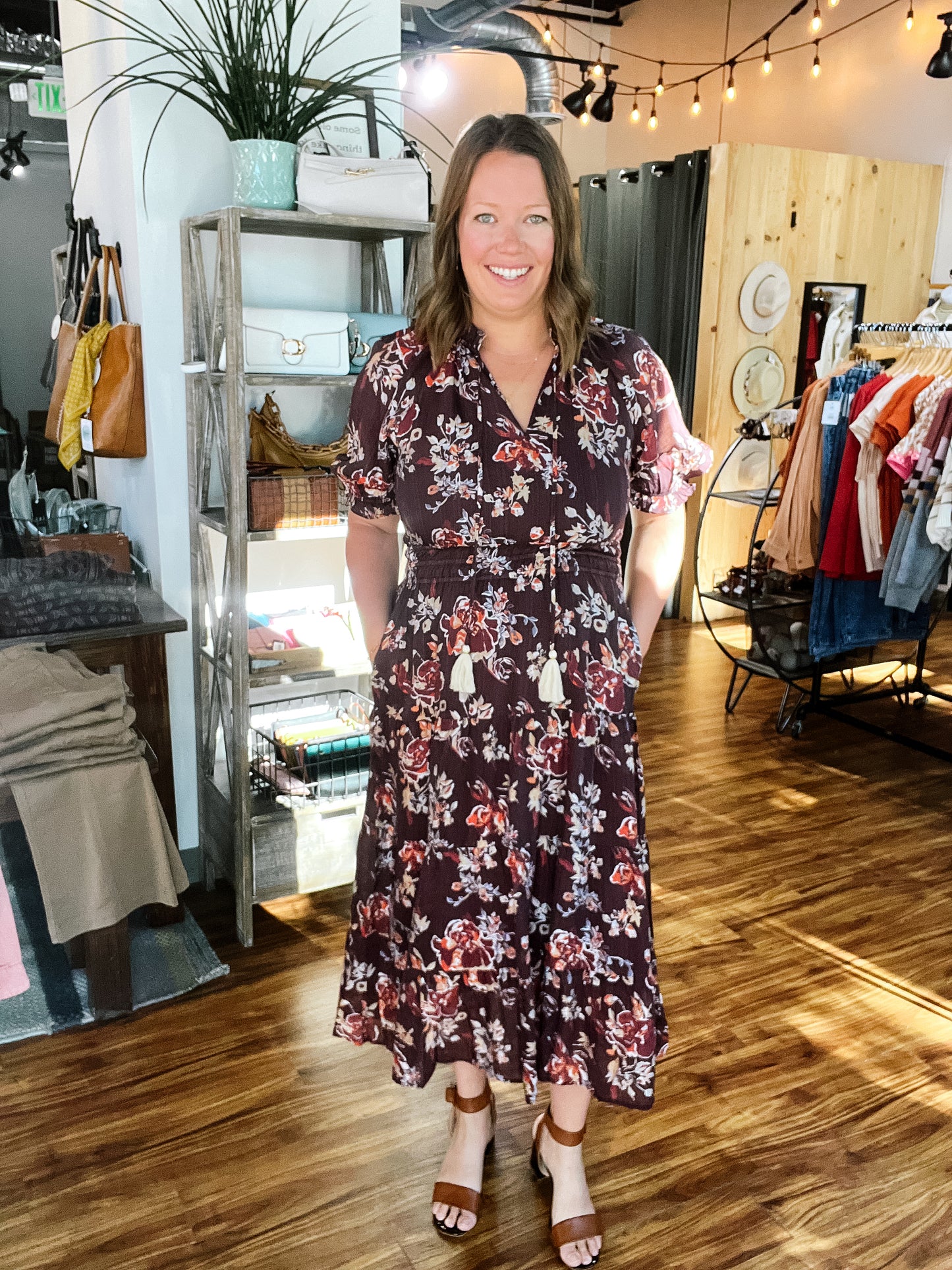 Burgundy Short Sleeve Floral Maxi Dress
