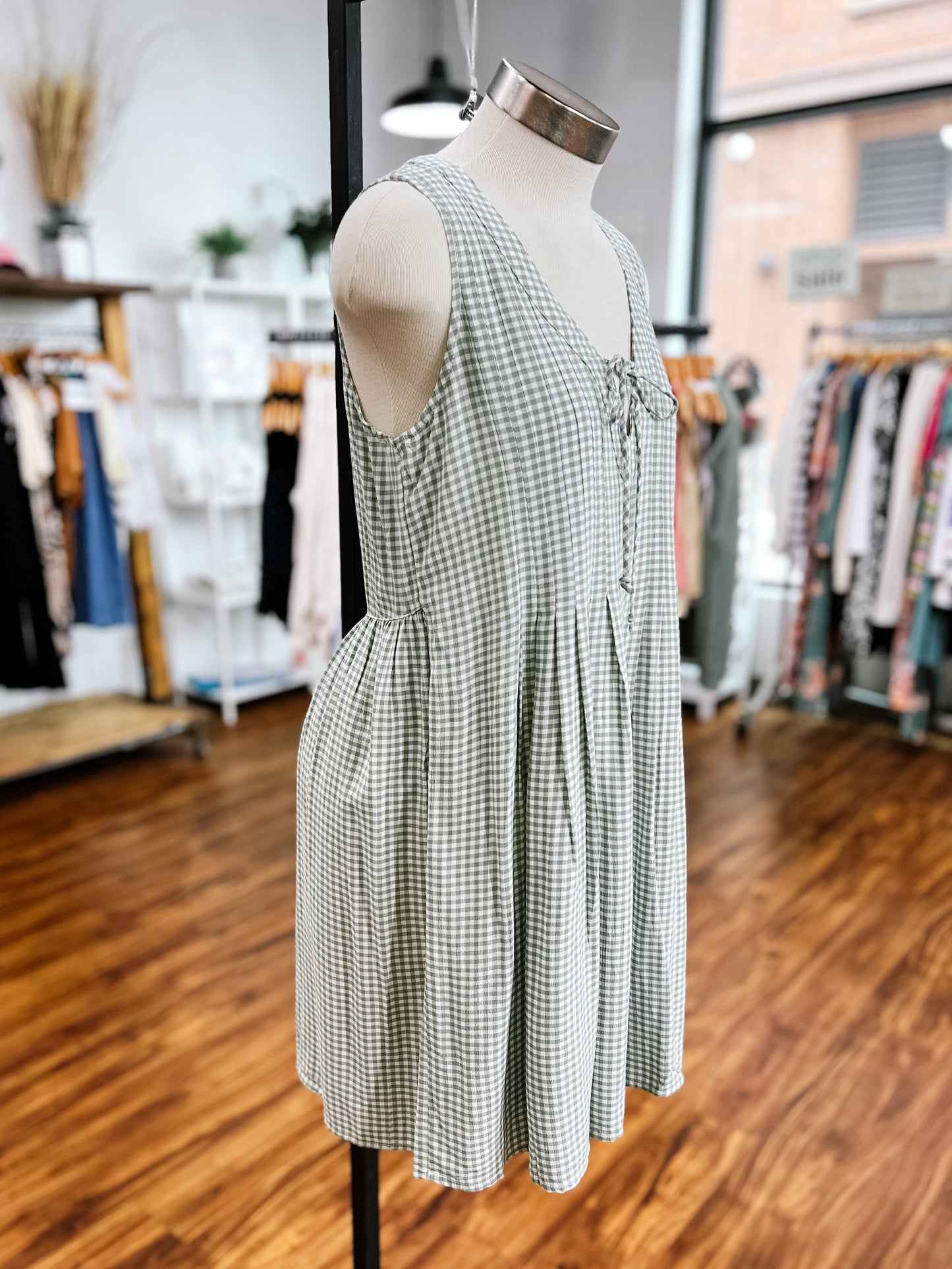 Pistachio Gingham Babydoll Dress