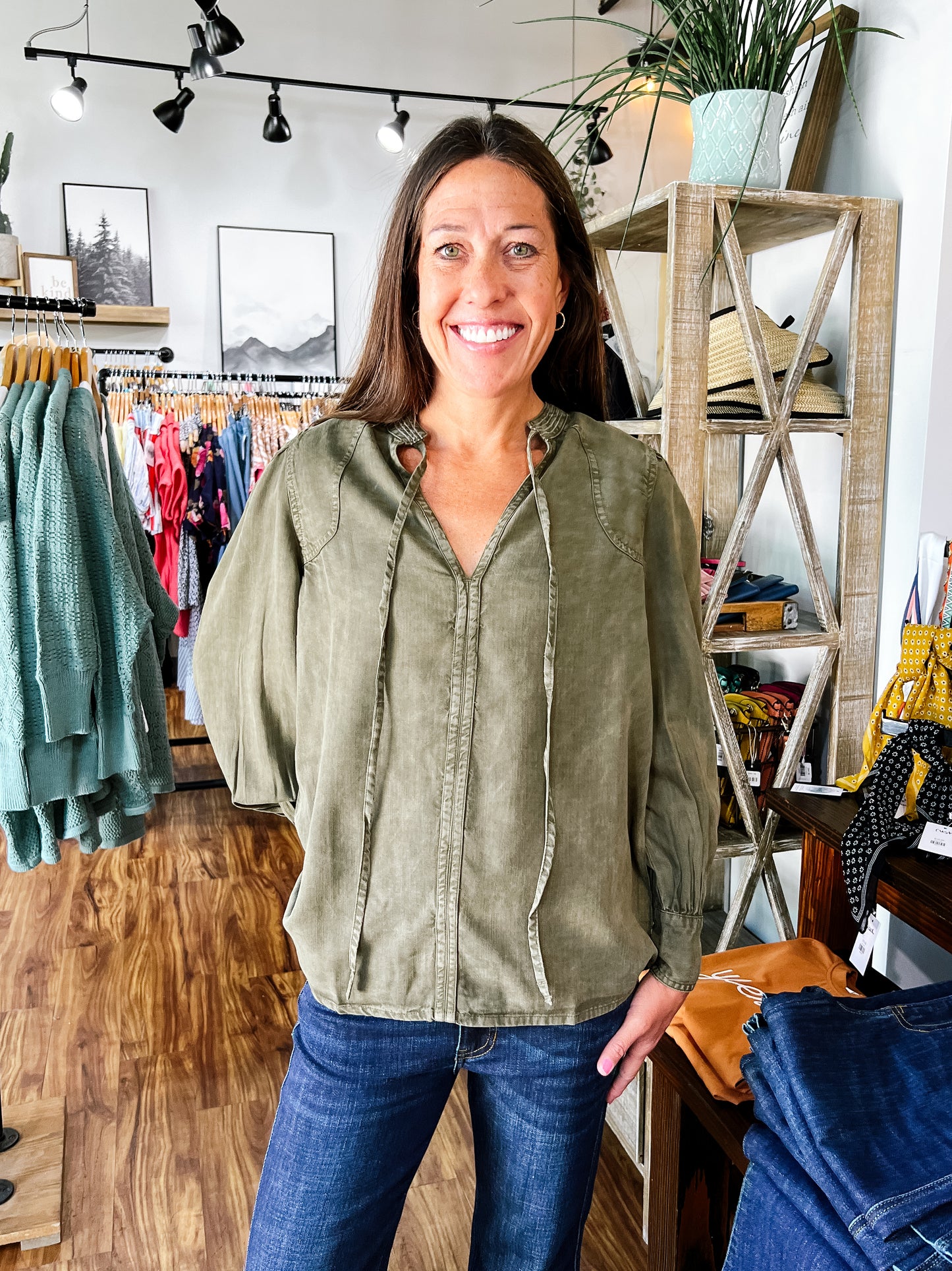 Olive Green Long Sleeve Top