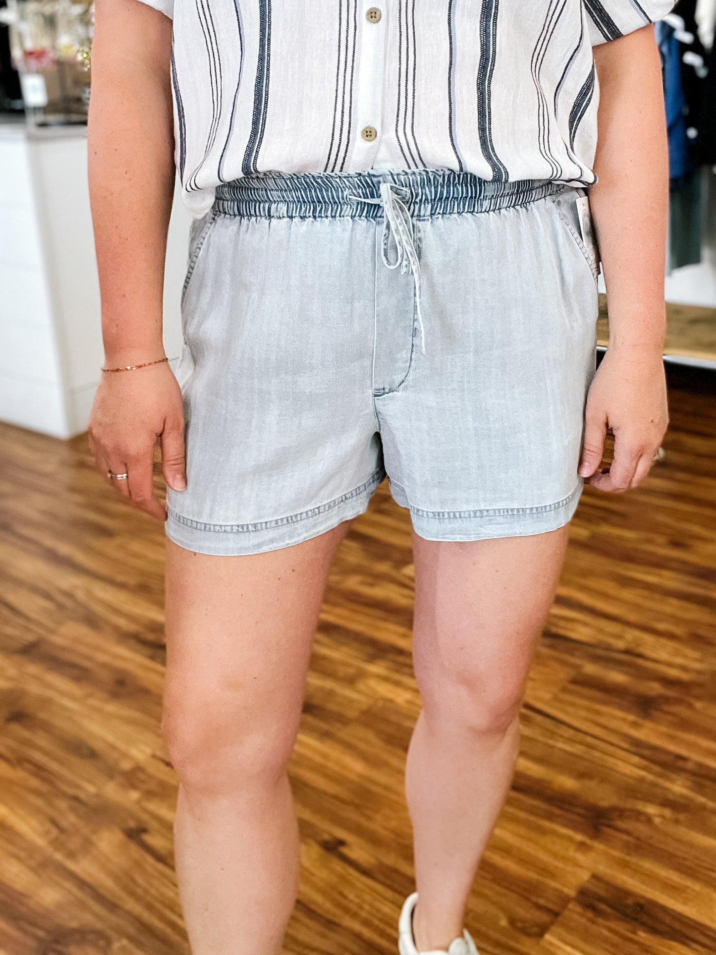 Light Blue Drawstring Waist Shorts