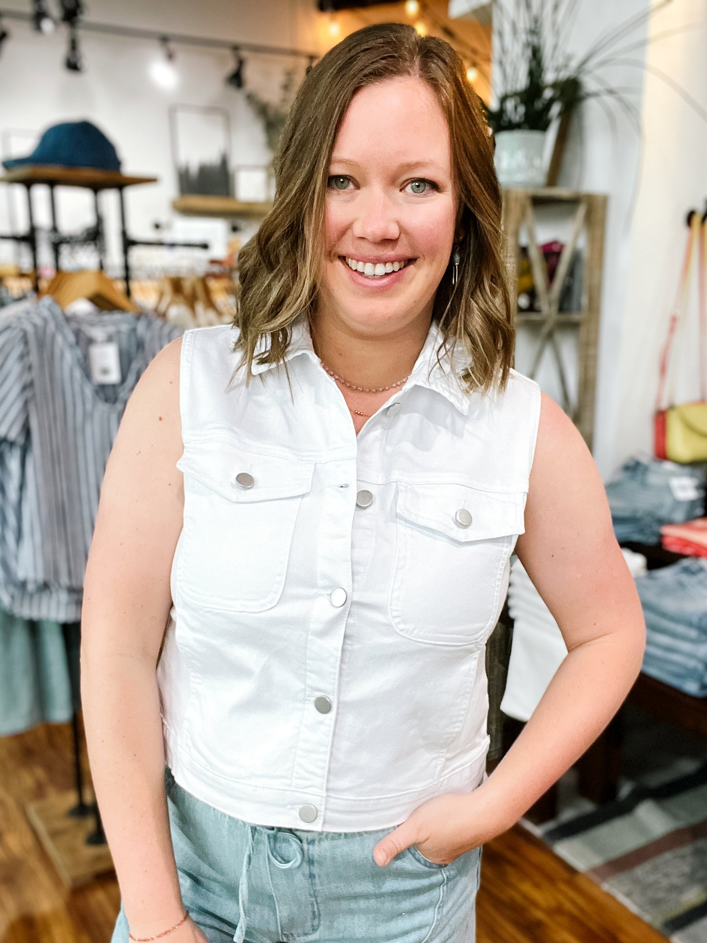 White Sleeveless Denim Jacket