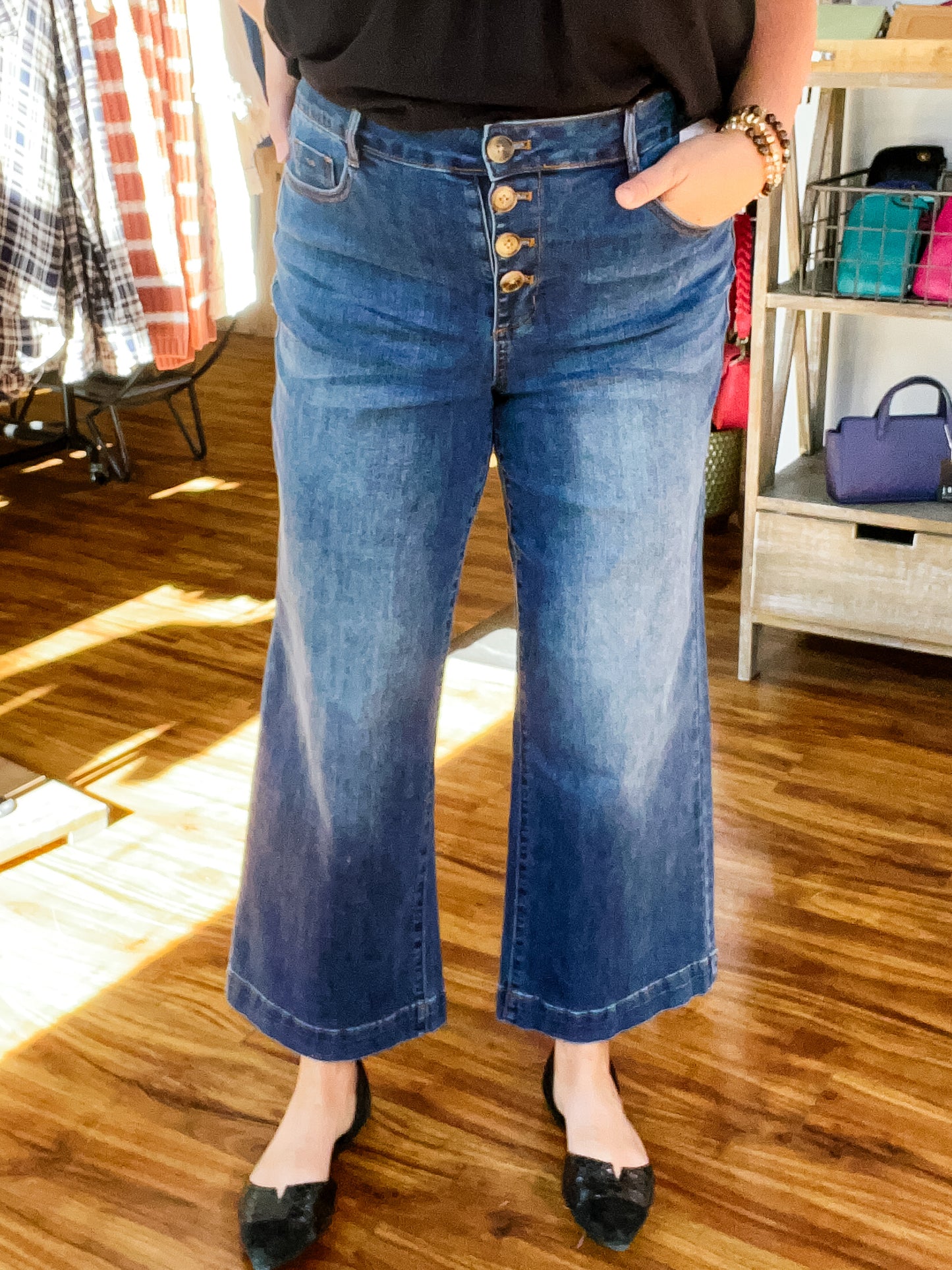 Audrey Button Fly Wide Denim